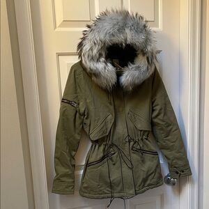 SAM. Olive Utility Jacket with detachable Fur lining Hood